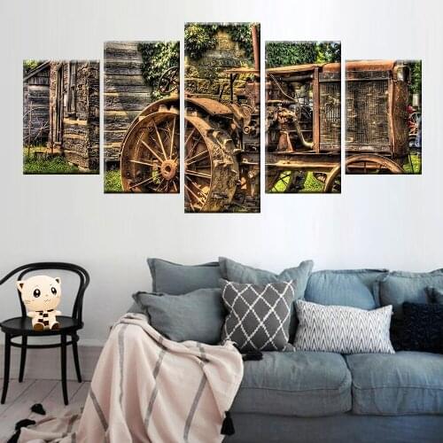 Five hd oil painting prints classical tractor oil painting pictures decorative prints poster wall art home decoration