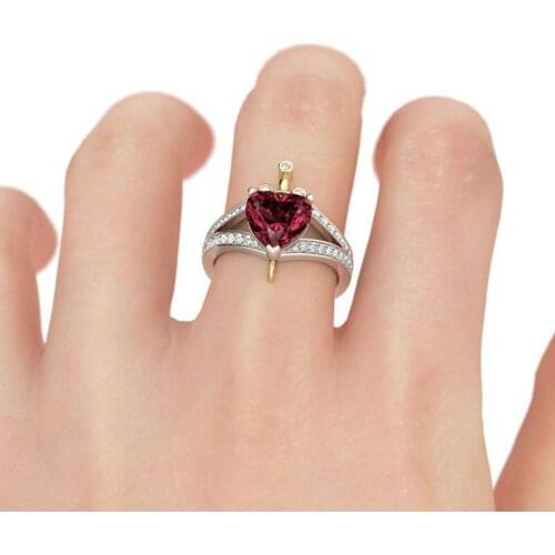 Ofertas Princess Styles Creative Love Red Heart Shaped Crown Female Ring for Women Wedding Party Jewelry Size 6-10