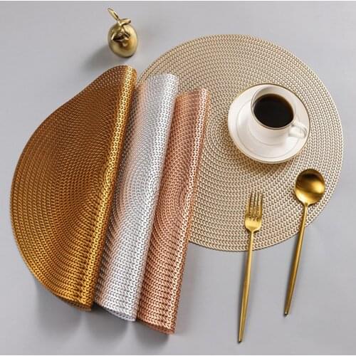 Round Woven Placemats PP Waterproof Dining Table Mat Non-Slip Napkin Disc Bowl Pads Drink Cup Coasters Kitchen Decoration
