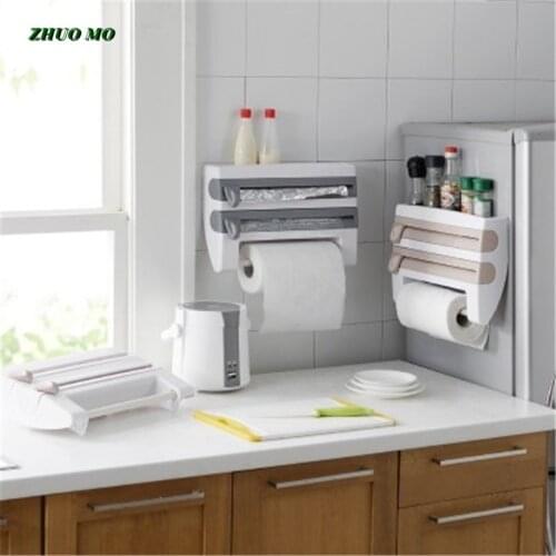 Kitchen Cling Film Storage Rack Shelf Plastic Wrap Cutting Device Sauce Bottle Storage Rack Paper Towel Holder Kitchen Tool