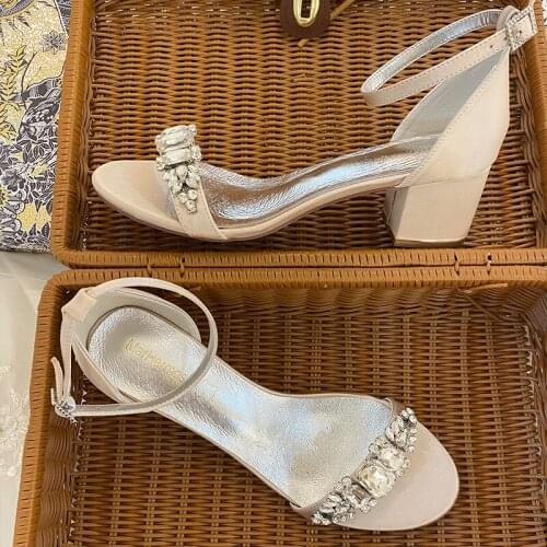 Hot Sell Sandals Chunky Heel Bridal Wedding Shoes Fashion Ladies Evening Party Sandal Open Toe Rhinestones Work Shoes Casul