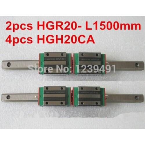 2pcs HIWIN linear guide HGR20 -L1500mm with 4pcs linear carriage HGH20CA CNC parts
