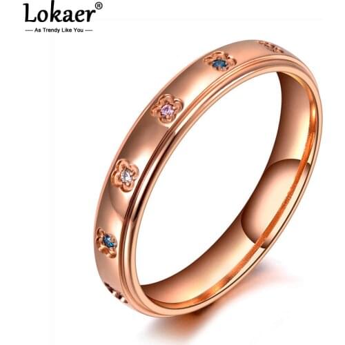 Lokaer Original Design Titanium Stainless Steel Wedding Ring Jewelry Rose Gold Mosaic Colorful Crystal Rings For Women R19150