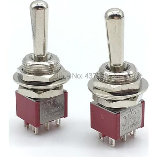 2PC 12mm DPDT 6Pin 3Position on off on Maintained Mini Toggle Switch Large Long Handle 3A 250VAC/5A 125VAC