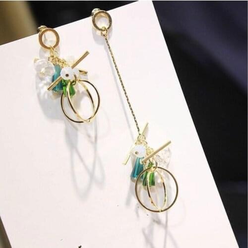 Fashion Jewelry Asymmetric Temperament Earrings Long Crystal Earrings Pendant Tassel Earrings Female Statement Earrings