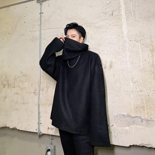 Men Detachable Turtleneck Woolen Pullover Jacket Sweatshirt Male Streetwear Hip Hop Gothic Winter Loose Thick Casual Hoodie Coat