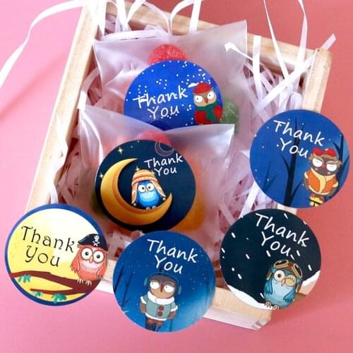60pcs/120pcs Cute Owl Thank You Sealing Stickers DIY Happy Birthday Gift Packing Seal Lables Greeting Cards Candy Box Decoration