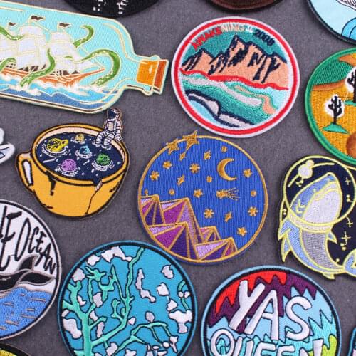 Mountain Adventure Patch For clothing Outdoor Embroidered Patch Astronaut Patches Iron On Patches For Clothes Diy Applique Badge