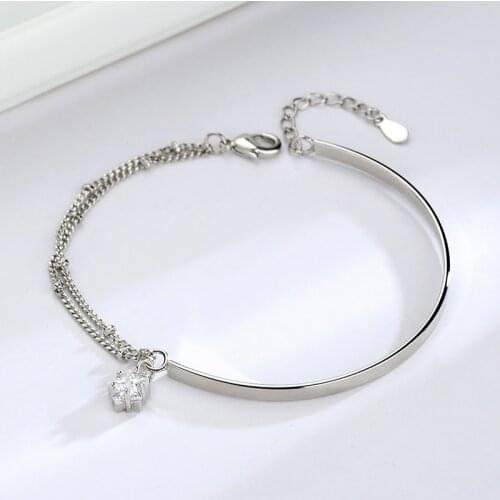 New Fashion 925 Sterling Silver Shiny Zircon Five Star Double Layer Charm Bracelets For Women Vintage Jewelry