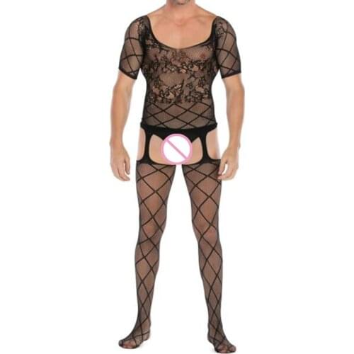 Charming Mens Gay Sexy Lingerie Bodysuit Exotic Plus Size Sleepwear Porno Nightgown Crotchless Body Stockings Male Underwear