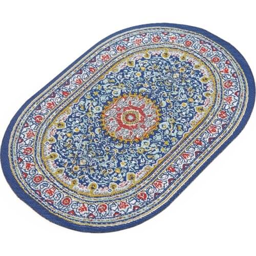 Odoria 1:12 Miniature Oval Carpet Floral Print Woven Floor Rug Living Room Bedroom Home Ornament Doll House Accessories Decor