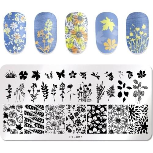 PICT YOU Lavender Butterfly Flower Leaves Image Nail Stamping Plates Striped Line Geometric Plate Stainless Steel Stencil Tools