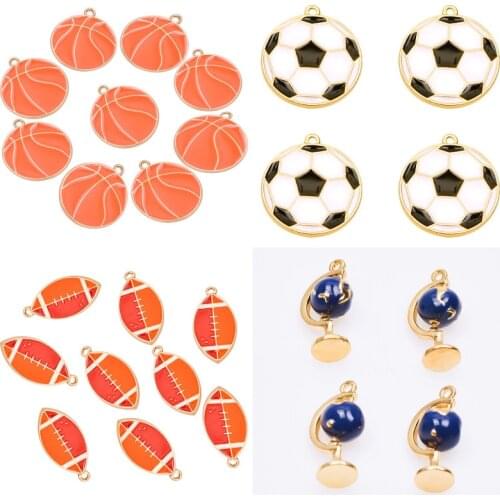 20Pcs/Lot Enamel Sports Football Basketball Charms Soccer Pendant For Athlete Gift Bracelet Earring Necklaces Jewelry Making