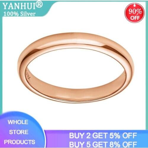 YANHUI Simple Couple Smooth Round Rings 18K Rose Gold Fashion Wedding Bands Jewelry For Men&Women Lovers Token Gift MR050