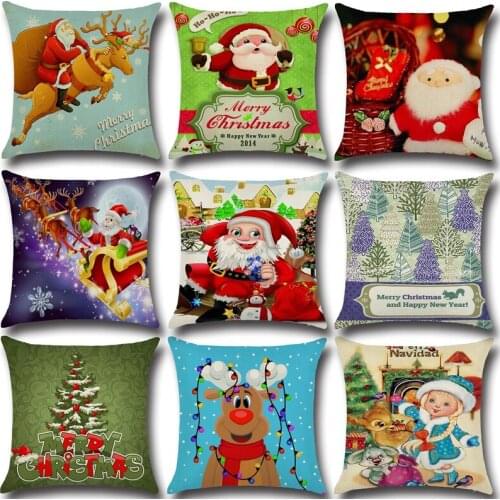 Christmas Day New Cushion Cover Cotton Linen Decorative Pillowcase Chair Seat Square 45x45cm Pillow Cover Home Living Textile