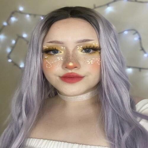 Melody Synthetic Lace Front Wig Heat Resistant 4# Dark Roots Ombre Pastel Purple Long Natural Wave for Women Natural Looking