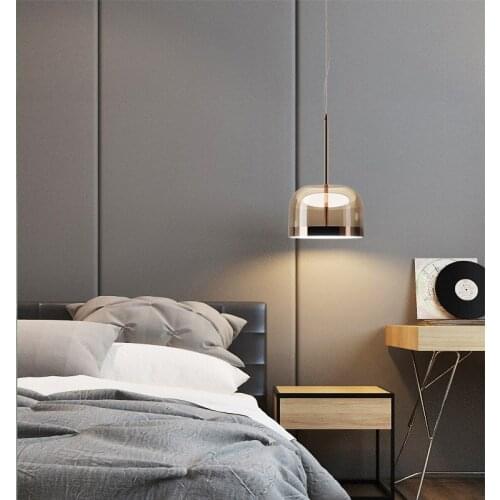 Modern simple pendant lamp rose gold glass lampshade Nordic glass metal decoration office bedroom bedside hanging light