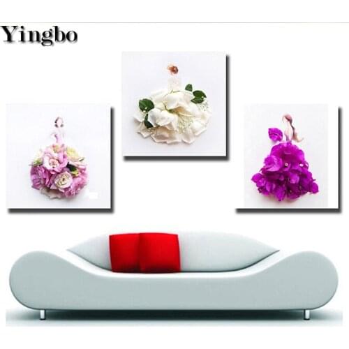 3 PCS 5D round square diamond embroidery Petal Girl Princess Dress full sets diamond painting mosaic pictures rhinestones icon