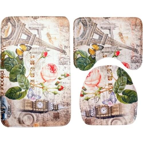 Zeegle 3pcs Flannel Bath Mats Non-Slip Home Bathroom Carpet Door Mat Decoration Pedestal Rug Toilet Lid Cover Toilet Accessories