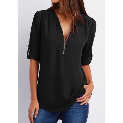 Women Shirts Summer Autumn Casual V-neck Chiffon Blouse Women Top Camisa Feminina Long Sleeve Black White Ladies Blouses Shirt