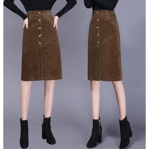 Corduroy plus size vintage 2020 high waist clothes autumn winter pencil midi skirts womens skirt women streetwear DB830
