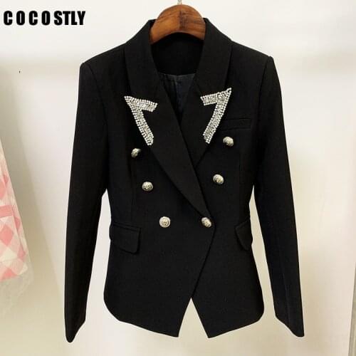 2020 New Autumn Fashion Blazer Woman Casual Lapel Long Sleeve Diamond Collar Solid Color Double-breasted Slim Blazer Coat Women