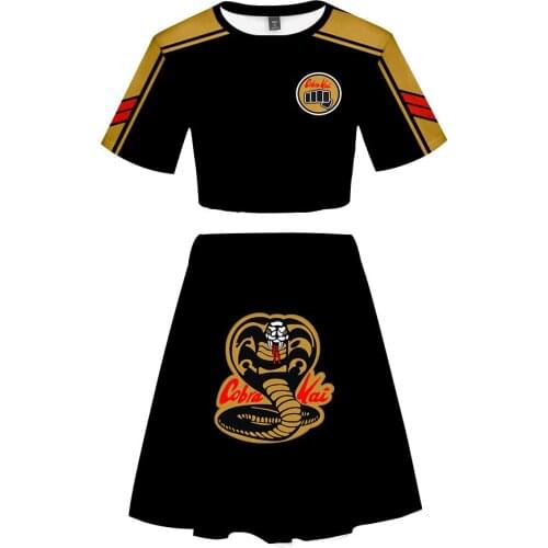 Womens elegant suit The Karate Kid Cobra Kai 3D Print Summer Two Piece Set Lady Street Women Crop Top and Skirt 2 Piece Outfits