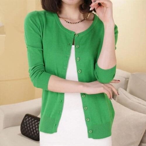 Sweater Knitted Cardigan Button Elastic O-neck V-neck Loose Long Sleeve Casual Sunscreen Tops For Women Sweater Cardigan