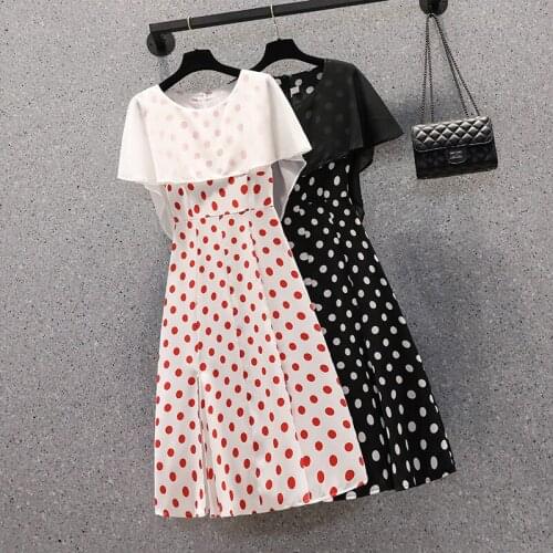 M-4XL women plus size women casual dot dress 2021 Summer short sleeve o neck Office Patchwork knee length female dresses