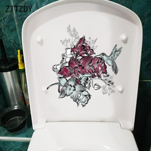 ZTTZDY 21.8×23.8CM Retro Flower And Bird Illustration Bedroom Wall Stickers Mural Classic Toilet WC Decor T2-1382