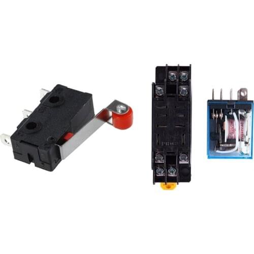 1 Pcs 220V AC Coil DPDT Power Relay 8 Pin W PTF08A Socket & 10 Pcs Mini Limit Switch Roller Lever Arm