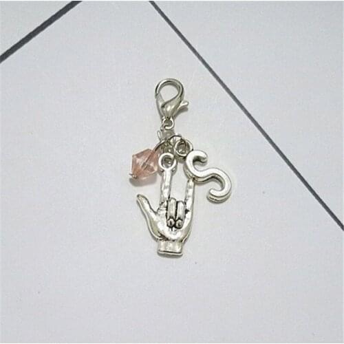 1 Pcs Asl Keychain, I Love You Zipper Pull with Pink Bead, Sign Language Jewelry Accessory, DIY Initial Jewelry