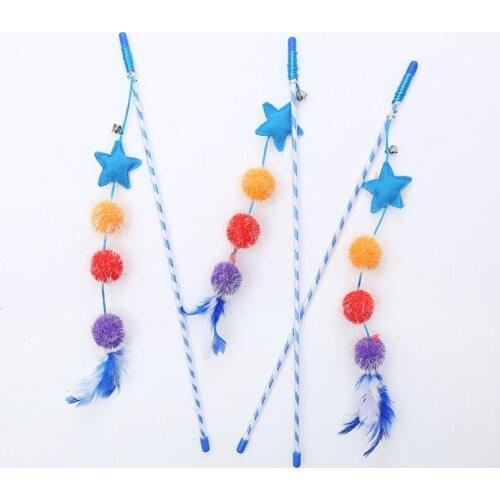 1pc Cat Interactive Plush Toy Stick Feather Wand With Small Bell Cage Toys Colorful Fishing Rod Cat Teaser Toy Product