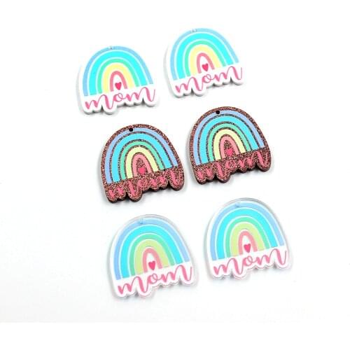 10pcs) 35mm Acrylic Rainbow mom For Earrings Party DIY Glitter UV Rainbow Jewelry Accessories