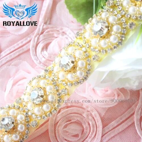 10yards)New Wholesale gold bridal beaded crystal rhinestone applique trim for wedding dress sash belt DIY headband accessories
