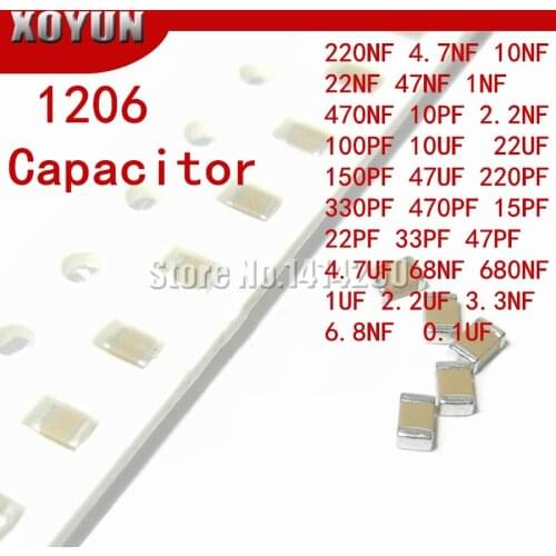 100pcs 10PF-47UF 1206 SMD 250V X7R Error 10% 10uf 106K 0.1UF 1UF 47UF 2.2UF 22UF 1UF Ceramic Capacitor MLCC 106 476K 104K 105K
