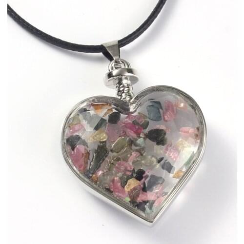 100-Unique Elegant Silver Plated Love Heart Shape Wishing Bottle Tourmaline Stone Pendant For Valentines Day Gift