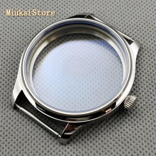 44mm silver/gold 316L top stainless steel watch case fit ETA 6498 6497 movement mens watch