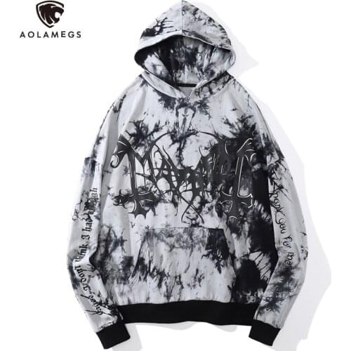 Aolamegs Tie Dye Cool Letter Printed Big Pocket Hoodie Men Casual Hooded High Street Couple All-match Pullover Autumn Streetwear