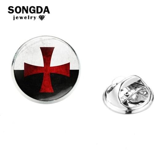 SONGDA Mason Knights Templar Red Cross Lapel Pin Stainless Steel Masonic Freemason Men Shirt Suit Brooches Pins Badges Souvenir
