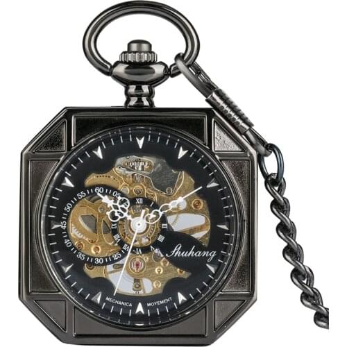 Steampunk Open Face Watch Men Women Hand-winding Mechanical Pocket Watch Roman Numerals Dial Pendant Chain Fob Skeleton Clock