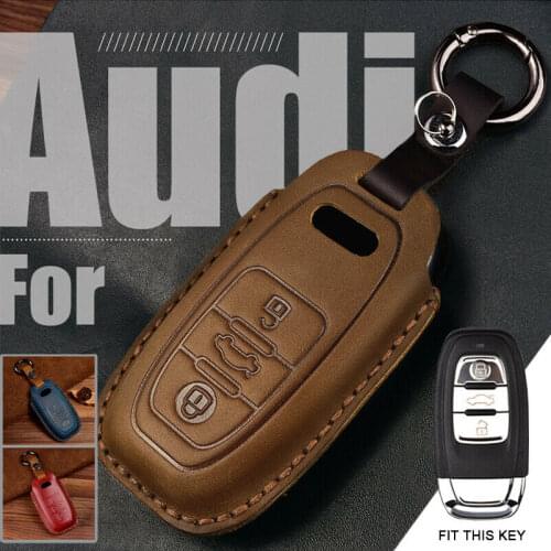 Leather Car Key Case For Audi A1 A3 A4 A5 A6 A7 A8 Q5 Q7 R8 S5 S7 Q5 RS Smart Remote Fob Cover Protector Keyless Jacket Bag
