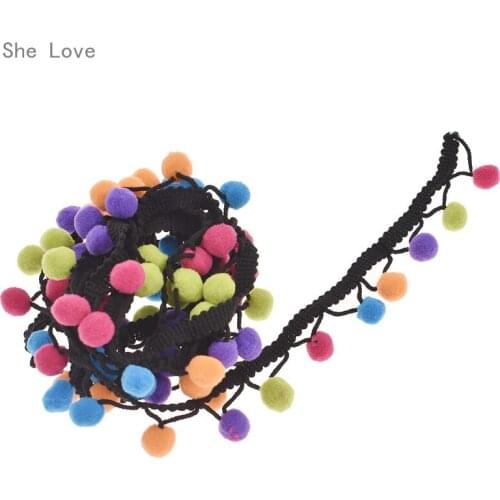 Chzimade 3 Yards Rainbow Pom Pom Ball Bobble Lace Tassel Ribbon Fringe Trim DIY Sewing Fabric Craft