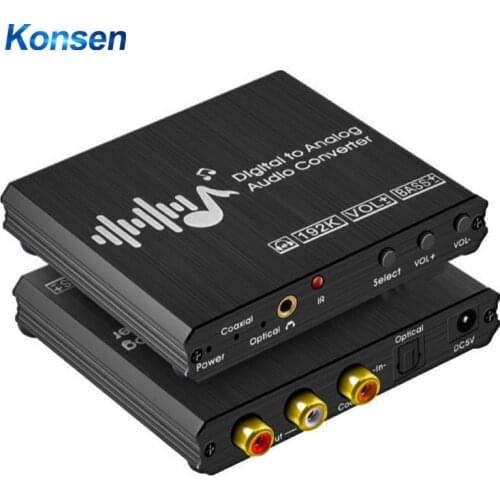 192kHz Digital to Analog Audio Converter Bass&Volume Remote Control 3.5mm headphone jack DAC Converter with Optical Cable