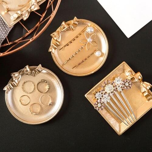 Decorative Golden Jewelry Tray Bedroom Living Room Decoration Necklace Jewelry Fruit Plate Crafts Trinket Tray Organizer