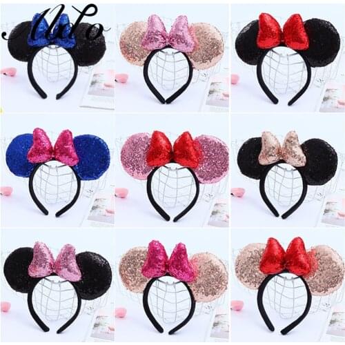 ABDO Hot Sale Girl Headband Big Bow Sequins Minnie Headband For Girls Headwear For Photo Shoot Baby Hair Accessories Kids