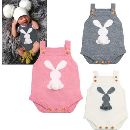 Newborn Baby Boy Girl Bunny Knitting Wool Romper Jumpsuit Outfit Easter Baby Clothes 0-24M