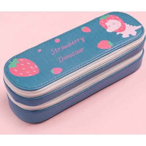 Kawaii Cartoon Pencil Case Double Layer Zipper Pencils Box Large Capacity Pu Leather Pen Bag Stationery Box Pouch School Supply