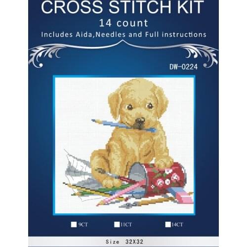DW-0224 Dog with a Pencil Cross Stitch Cartoon Cross Stitch 14CT Cross-Stitch Kit Handmade Embroidery Needlework