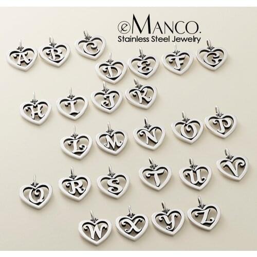 EManco Stainless Steel Letter Heart Shape Hollow Pendant Charm for Bracelet Necklaces for Women DIY Jewelry Making